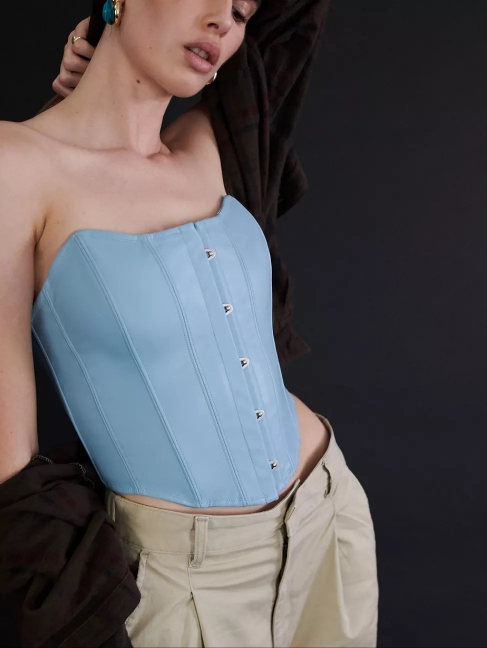 Urban Outfitter Out From Under Luna Powder Blue Faux Leather Corset s
